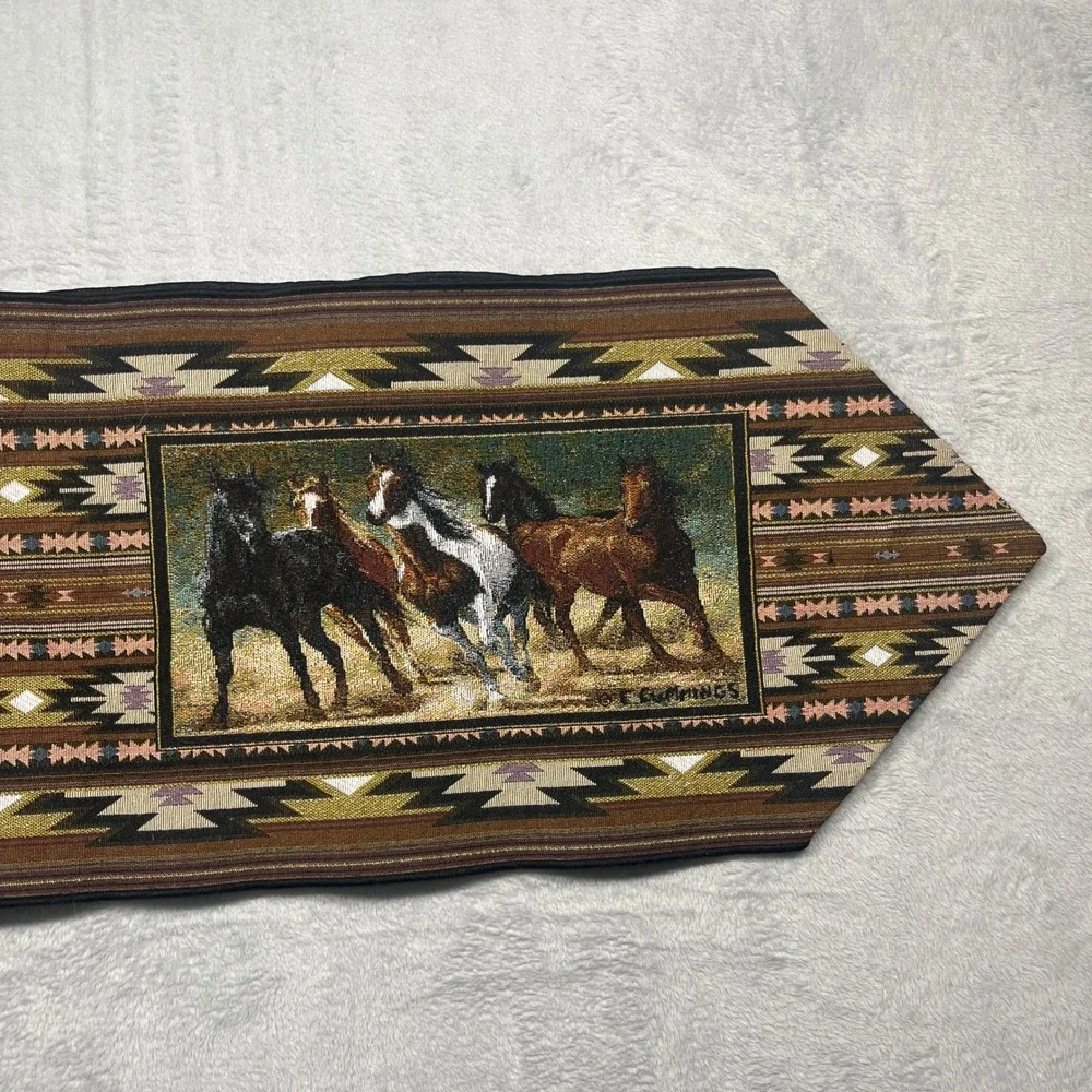 C. Cummings Table Runner Brown Southwestern Wild Horse Tapestry 68x13